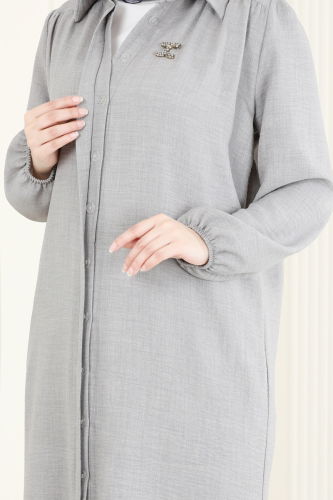 moda selvim Gömlek Yaka Tunik 6174BSK463 Gri - Thumbnail