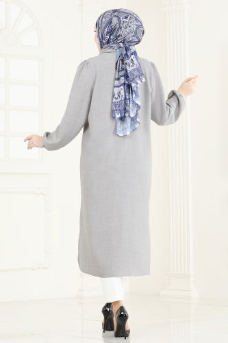 moda selvim Gömlek Yaka Tunik 6174BSK463 Gri - Thumbnail