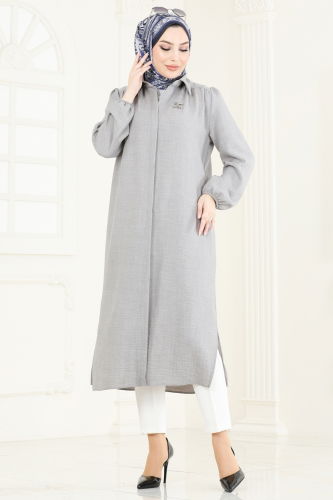 moda selvim Gömlek Yaka Tunik 6174BSK463 Gri - Thumbnail