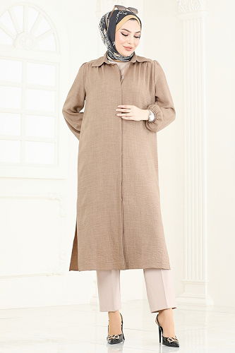 moda selvim Gömlek Yaka Tunik 6174BSK463 Koyu Vizyon - Thumbnail