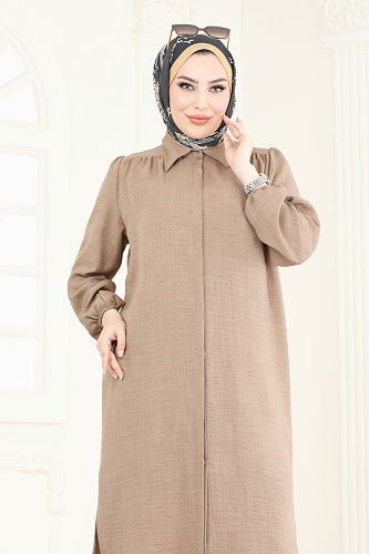 moda selvim Gömlek Yaka Tunik 6174BSK463 Koyu Vizyon - Thumbnail
