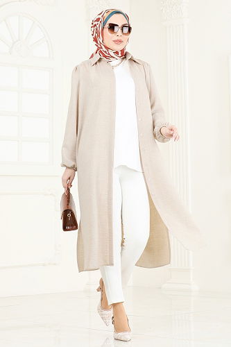 moda selvim Gömlek Yaka Tunik 6174BSK463 Taş - Thumbnail