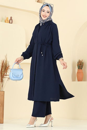 moda selvim Gömlek Yaka Tunik Takım 458DVL817 Laci - Thumbnail