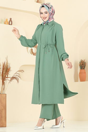 moda selvim Gömlek Yaka Tunik Takım 458DVL817 Mint - Thumbnail