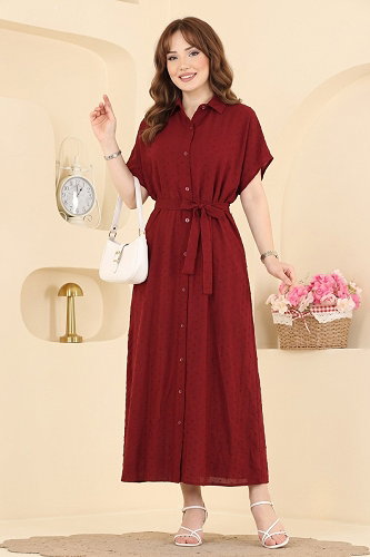 moda selvim Gömlek Yaka Viskon Jile 138NZRK1200 Bordo - Thumbnail