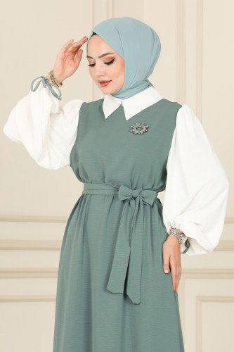 moda selvim Gömlek Yakalı Aerobin Elbise 860NZR779 Mint - Thumbnail