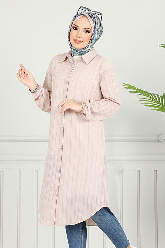 moda selvim Gömlek Yakalı Tesettür Tunik 4448KTR927-M Vizyon - Thumbnail