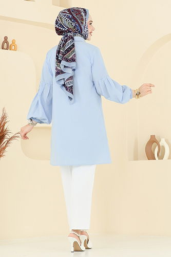 moda selvim Gömlek Yakalı Tunik 3055KTR750 Açık Mavi - Thumbnail
