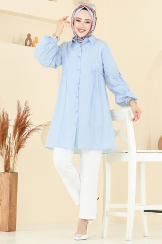 moda selvim Gömlek Yakalı Tunik 3055KTR750 Bebe Mavisi - Thumbnail
