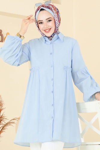 moda selvim Gömlek Yakalı Tunik 3055KTR750 Bebe Mavisi - Thumbnail