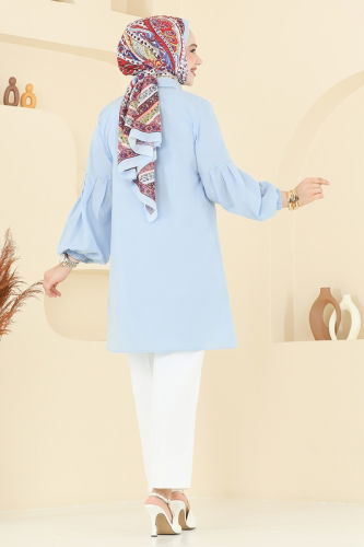 moda selvim Gömlek Yakalı Tunik 3055KTR750 Bebe Mavisi - Thumbnail