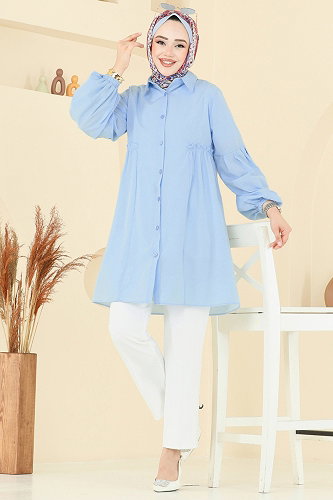 moda selvim Gömlek Yakalı Tunik 3055KTR750 Bebe Mavisi - Thumbnail