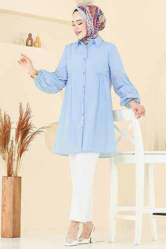 moda selvim Gömlek Yakalı Tunik 3055KTR750 Bebe Mavisi - Thumbnail