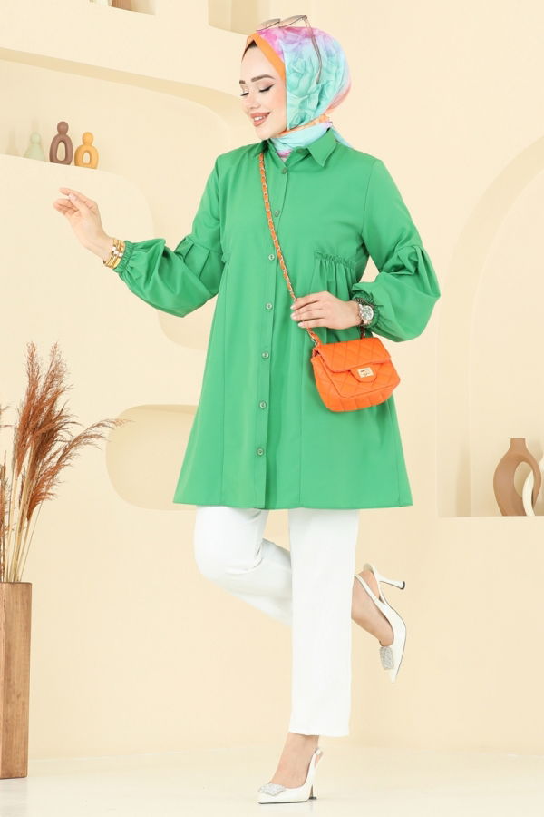 Modaselvim Tunik Gömlek Yakalı Tunik 3055KTR750 Benetton Yeşili