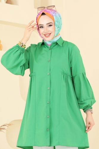 moda selvim Gömlek Yakalı Tunik 3055KTR750 Benetton Yeşili - Thumbnail