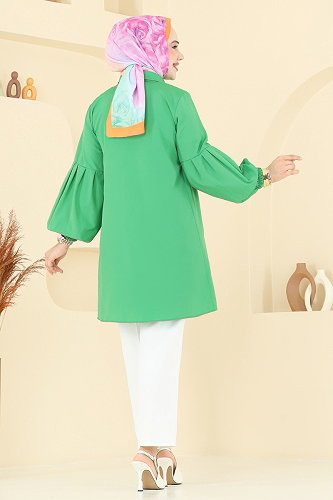 moda selvim Gömlek Yakalı Tunik 3055KTR750 Benetton Yeşili - Thumbnail
