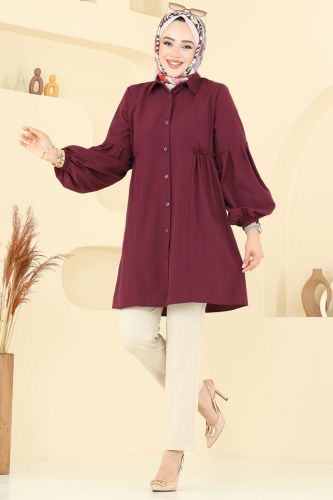moda selvim Gömlek Yakalı Tunik 3055KTR750 Bordo - Thumbnail