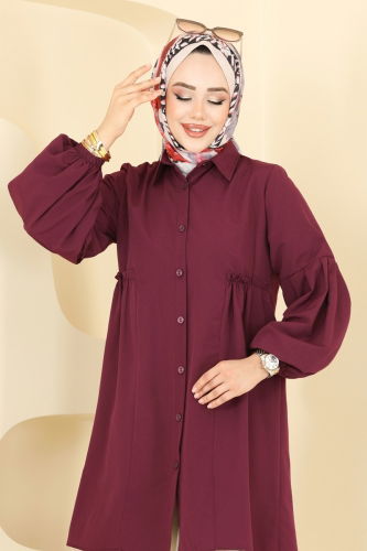 moda selvim Gömlek Yakalı Tunik 3055KTR750 Bordo - Thumbnail