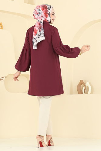 moda selvim Gömlek Yakalı Tunik 3055KTR750 Bordo - Thumbnail
