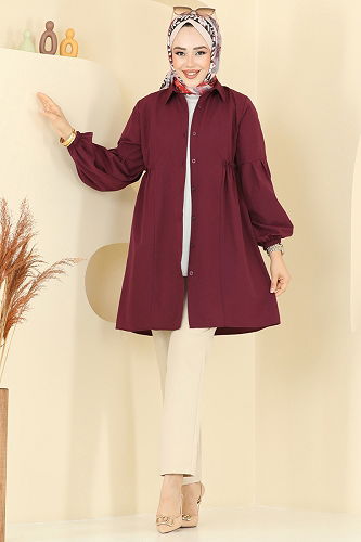 moda selvim Gömlek Yakalı Tunik 3055KTR750 Bordo - Thumbnail