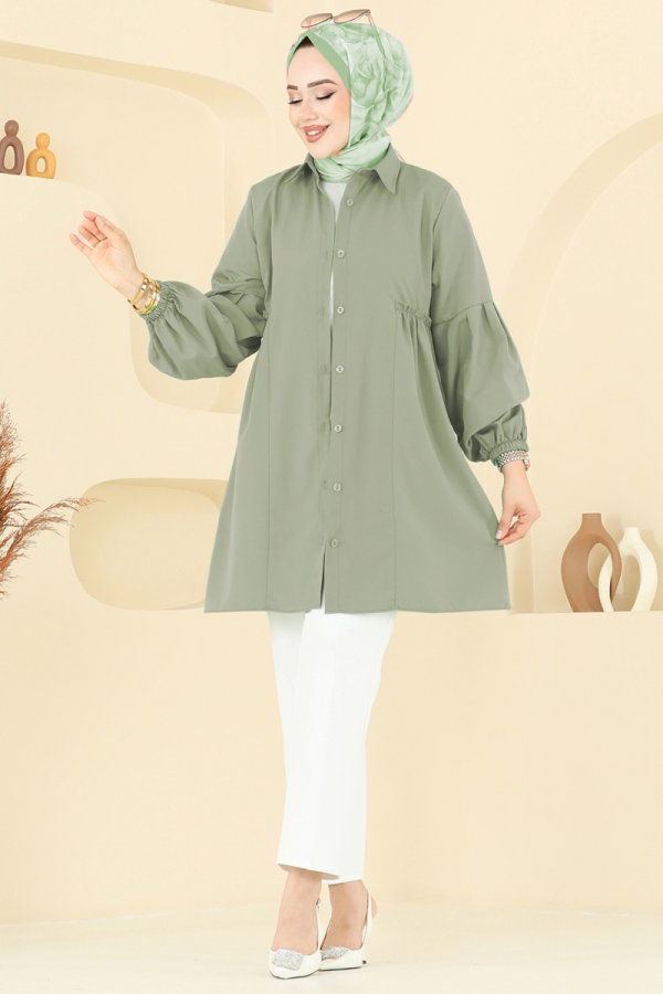 Modaselvim Tunik Gömlek Yakalı Tunik 3055KTR750 Çağla