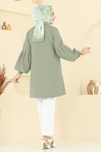 moda selvim Gömlek Yakalı Tunik 3055KTR750 Çağla - Thumbnail
