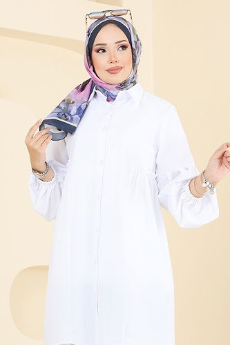 moda selvim Gömlek Yakalı Tunik 3055KTR750 Ekru - Thumbnail