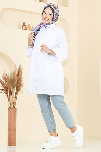 moda selvim Gömlek Yakalı Tunik 3055KTR750 Ekru - Thumbnail