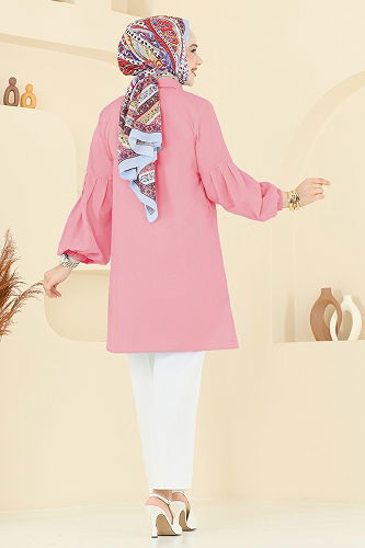 moda selvim Gömlek Yakalı Tunik 3055KTR750 Gül Kurusu - Thumbnail