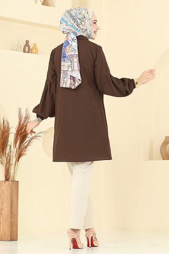 moda selvim Gömlek Yakalı Tunik 3055KTR750 Kahve - Thumbnail