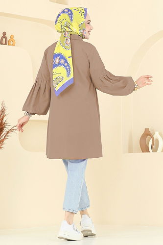 moda selvim Gömlek Yakalı Tunik 3055KTR750 Koyu Vizyon - Thumbnail