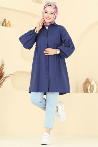 moda selvim Gömlek Yakalı Tunik 3055KTR750 Laci - Thumbnail