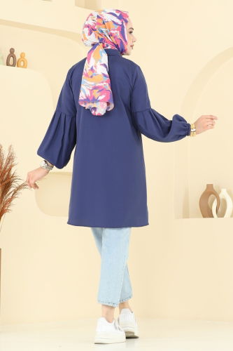 moda selvim Gömlek Yakalı Tunik 3055KTR750 Laci - Thumbnail