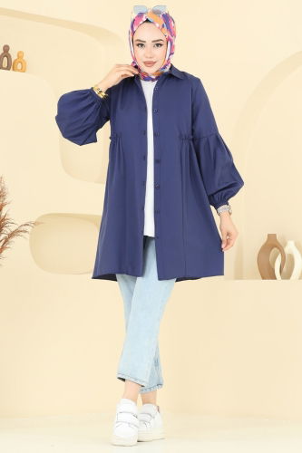 moda selvim Gömlek Yakalı Tunik 3055KTR750 Laci - Thumbnail