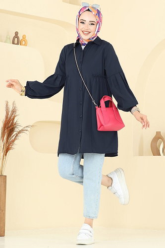 moda selvim Gömlek Yakalı Tunik 3055KTR750 Laci - Thumbnail