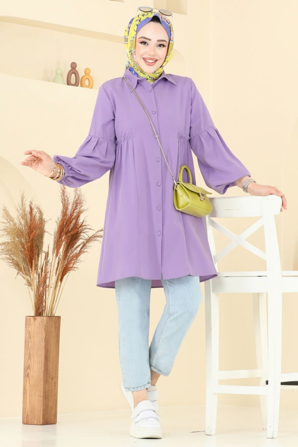 Modaselvim Tunik Gömlek Yakalı Tunik 3055KTR750 Lila