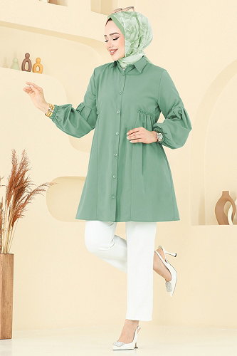moda selvim Gömlek Yakalı Tunik 3055KTR750 Mint - Thumbnail