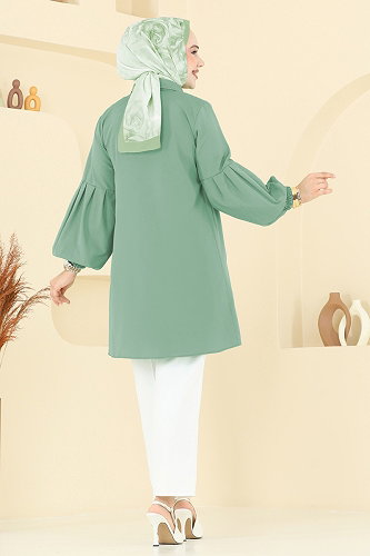 moda selvim Gömlek Yakalı Tunik 3055KTR750 Mint - Thumbnail
