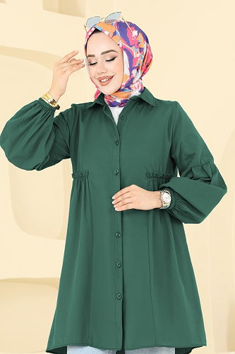 moda selvim Gömlek Yakalı Tunik 3055KTR750 Zümrüt - Thumbnail