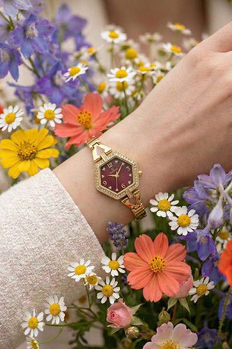 moda selvim Göz Alıcı Zarif Saat 8762CLSK1184 Gold&Bordo - Thumbnail