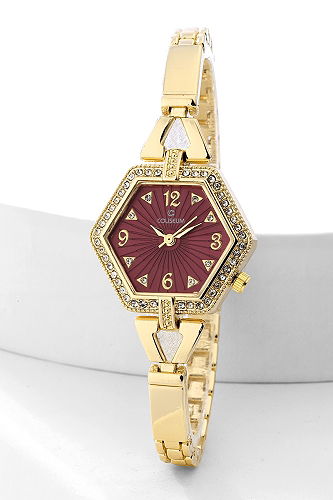 moda selvim Göz Alıcı Zarif Saat 8762CLSK1184 Gold&Bordo - Thumbnail