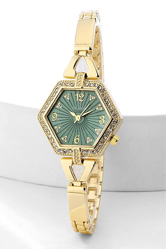 moda selvim Göz Alıcı Zarif Saat 8762CLSK1184 Gold&Zümrüt - Thumbnail