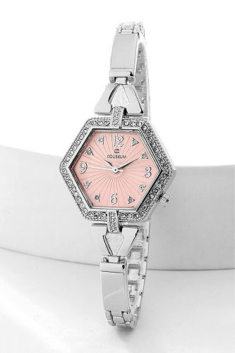 moda selvim Göz Alıcı Zarif Saat 8762CLSK1184 Gümüş&Pembe - Thumbnail