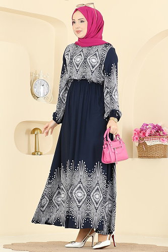 moda selvim Göz Desenli Viskon Elbise 7164BG354 Laci - Thumbnail