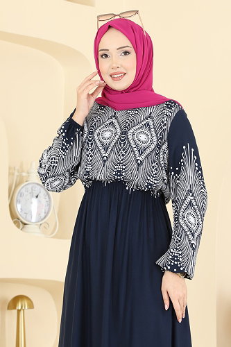 moda selvim Göz Desenli Viskon Elbise 7164BG354 Laci - Thumbnail