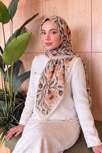 moda selvim Gül Desen Soft Eşarp 522ERBK1201 Açık Bej - Thumbnail
