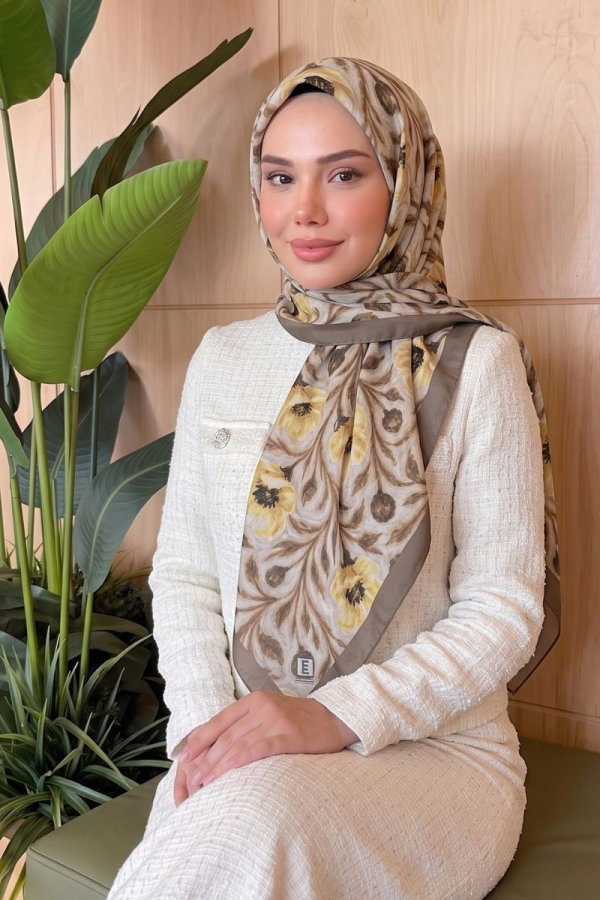 Modaselvim Eşarp Gül Desen Soft Eşarp 522ERBK1201 Bej