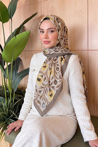 moda selvim Gül Desen Soft Eşarp 522ERBK1201 Bej - Thumbnail