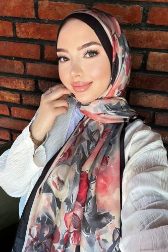 A.R.T. - Gül Desenli Soft Şal Serisi 707ART1138 Bej&Siyah