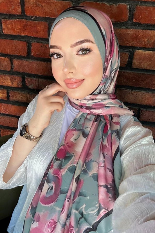 Modaselvim Şal Gül Desenli Soft Şal Serisi 707ART1138 Mint